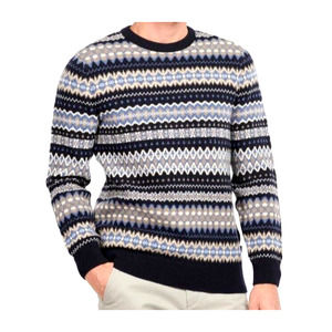 Barbour Case Men's XL Fairisle 100% Wool Crewneck Knit Navy Sweater - Midnight